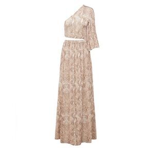New L'AGENCE Fontana Cut-Out Maxi Dress in Neutral Multi Cobra Women’s Size 2